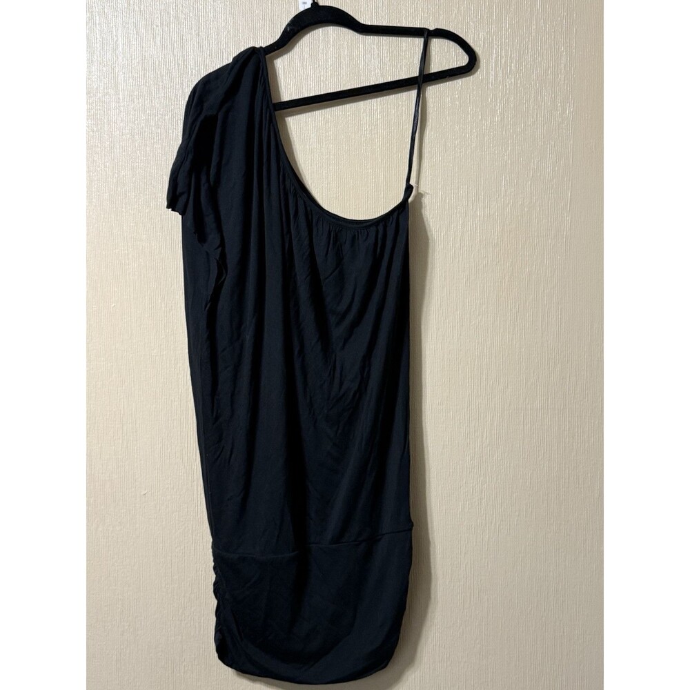 Free People Black Mini Dress Sz M One Shoulder Asymmetrical Scrunch